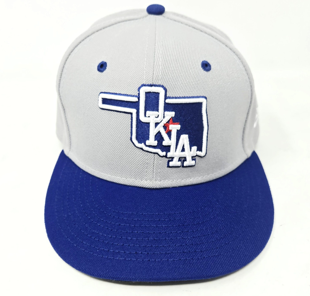 New Era Fitted Hat 59Fifty Oklahoma City Minor League Baseball 7 1/8 Grey Blue